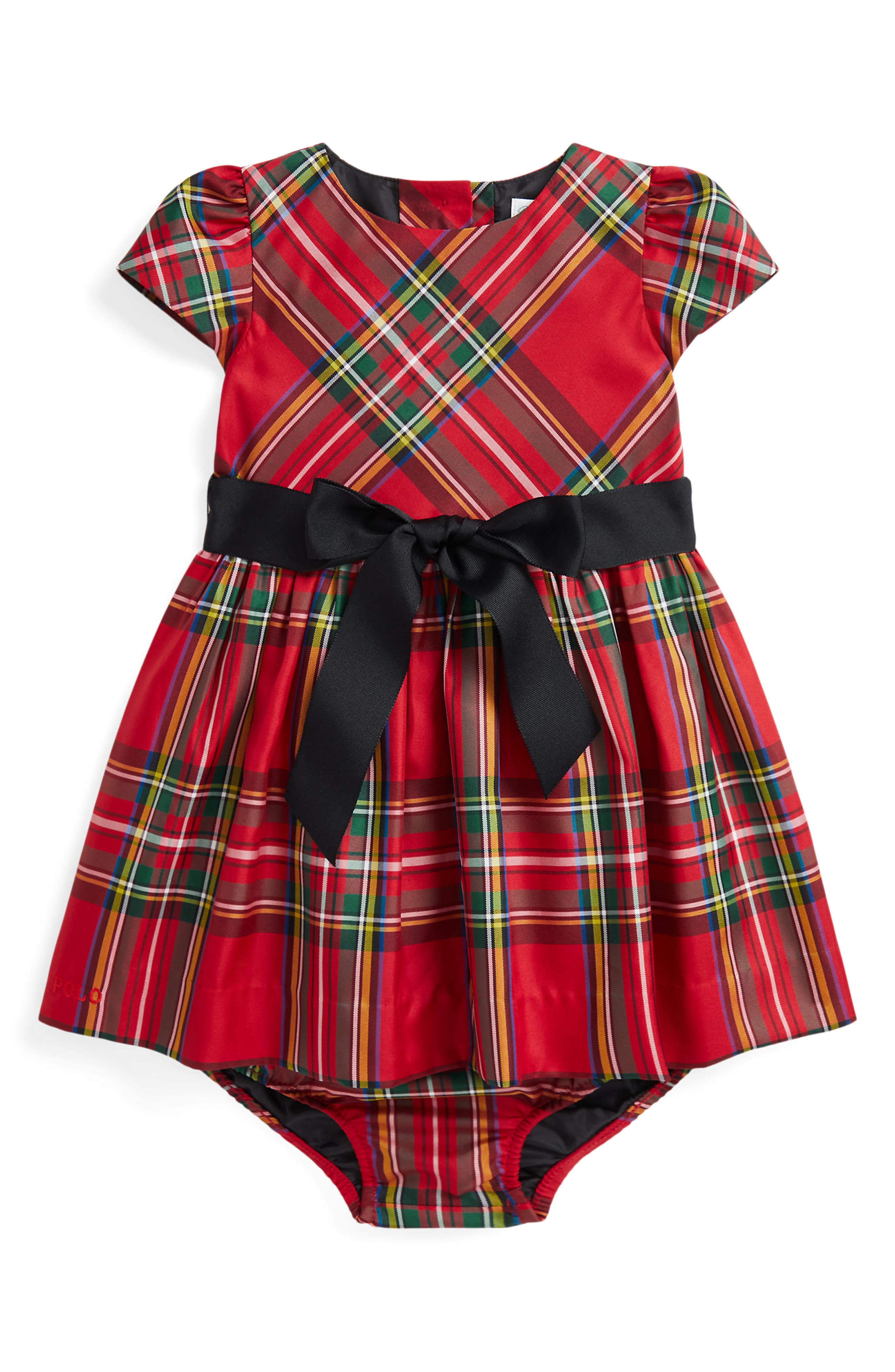 Ralph Lauren Plaid Bow Accent Dress & Bloomers in Red Black Multi 
