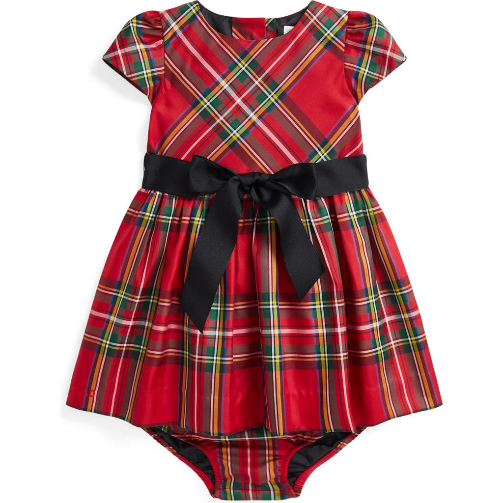 Ralph Lauren Plaid Bow Accent Dress & Bloomers in Red Black Multi