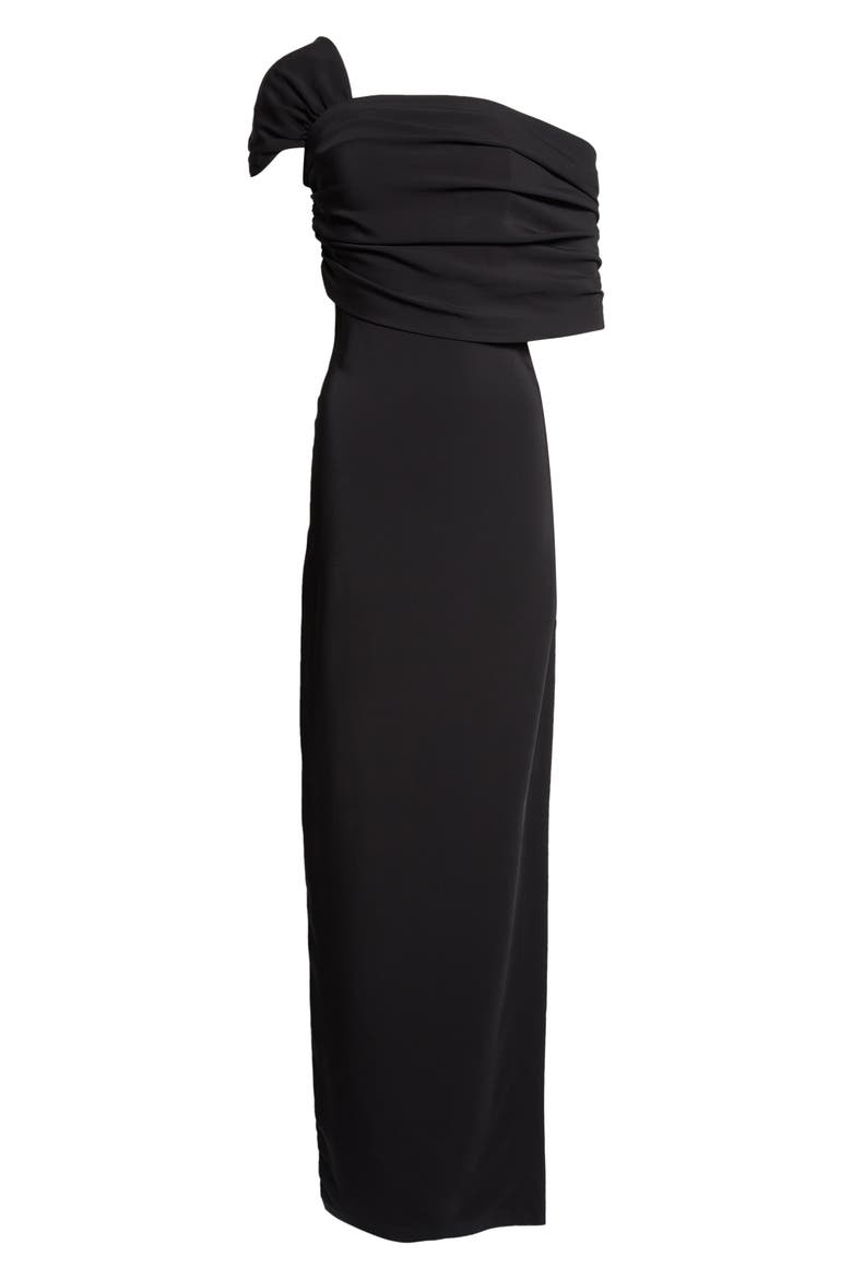 Draped Sleeve Stretch Cady Gown, Alternate, color, BLACK