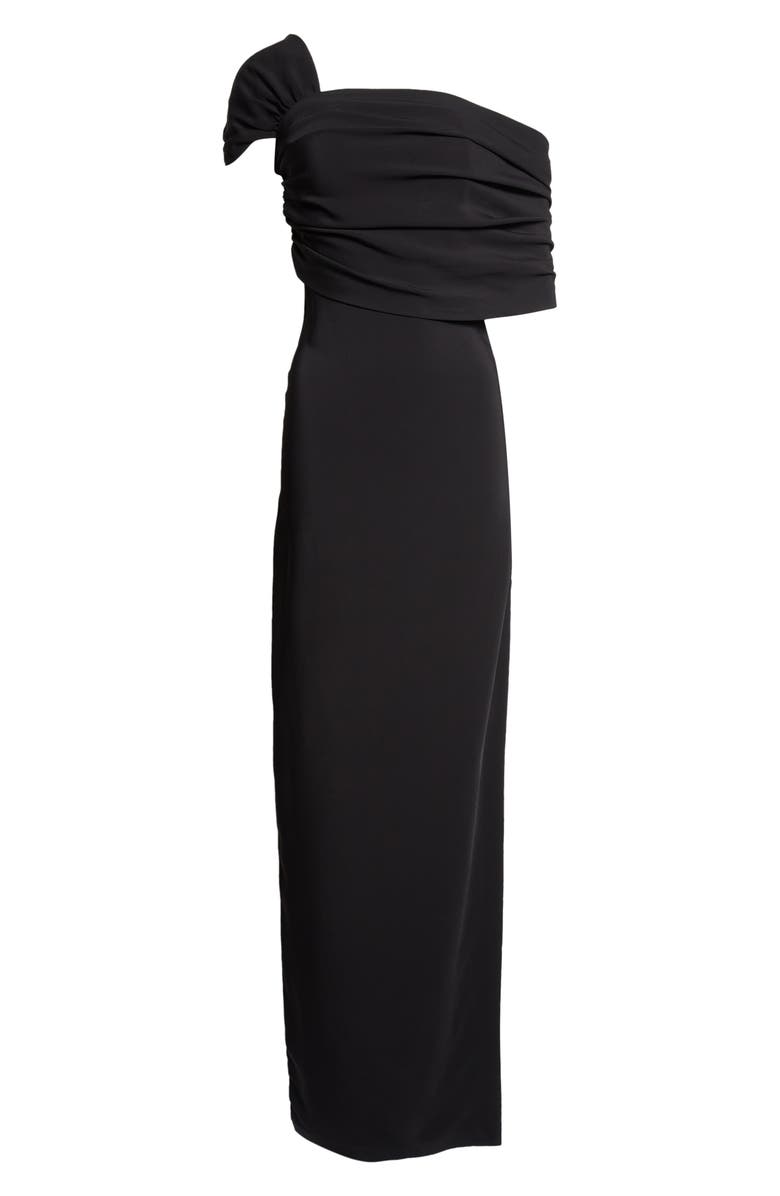 Oscar de la Renta Draped Sleeve Stretch Cady Gown, Alternate, color, Black