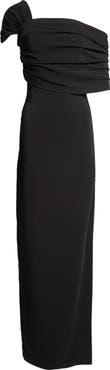 Oscar de la Renta Draped Sleeve Stretch Cady Gown