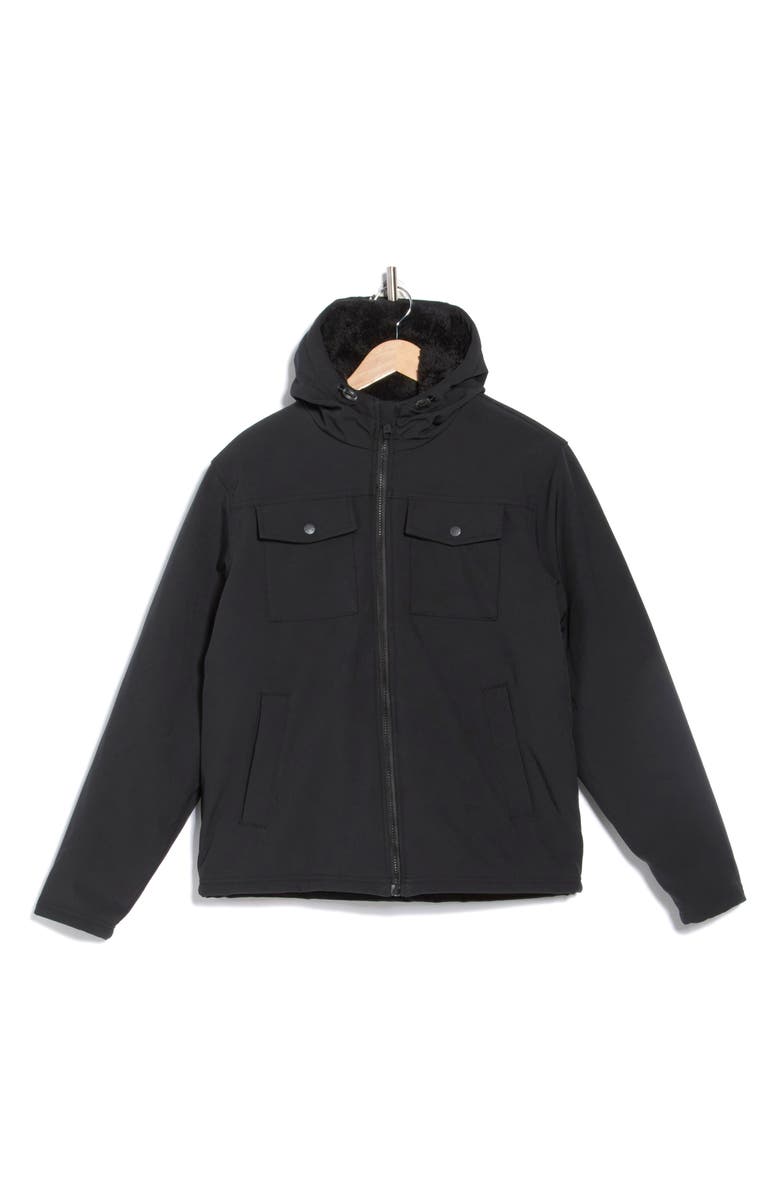 HAWKE & CO Water Resistant Faux Shearling Lined Softshell Bomber Jacket, Alternate, color, Black