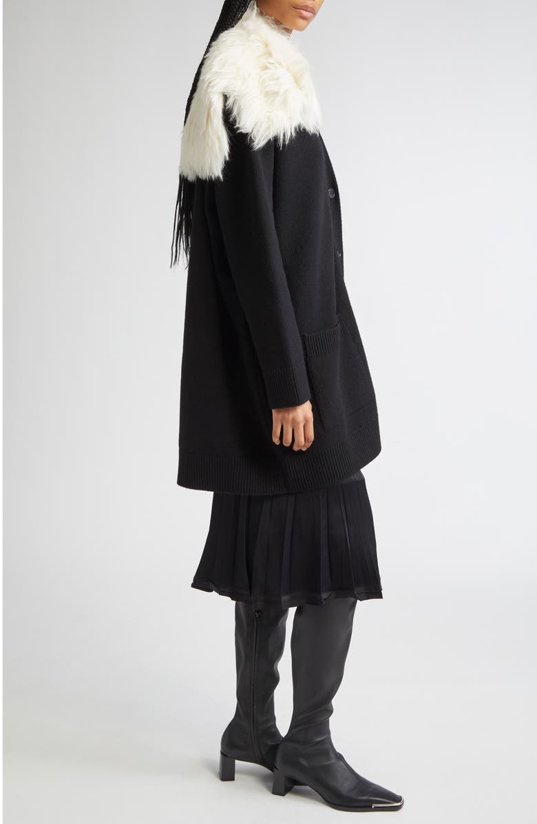Jil Sander Virgin Merino Wool Blend Cardigan with Detachable Faux Fur Collar, Alternate, color, Black