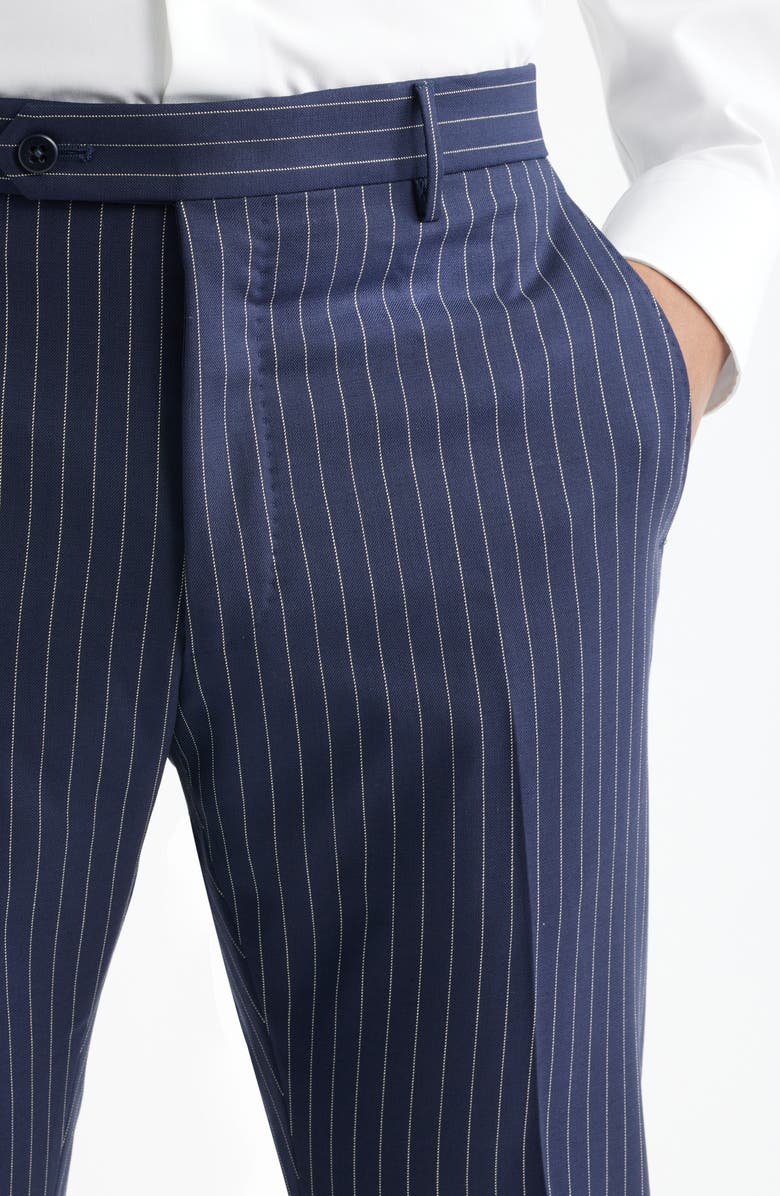 Zanella Noah Pinstripe Wool Blend Dress Pants, Alternate, color, Navy