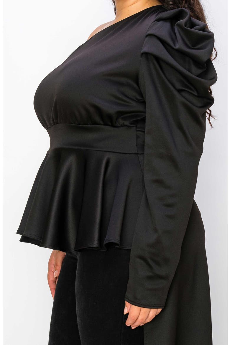 Nicolette One-Shoulder Peplum Top, Alternate, color, BLACK