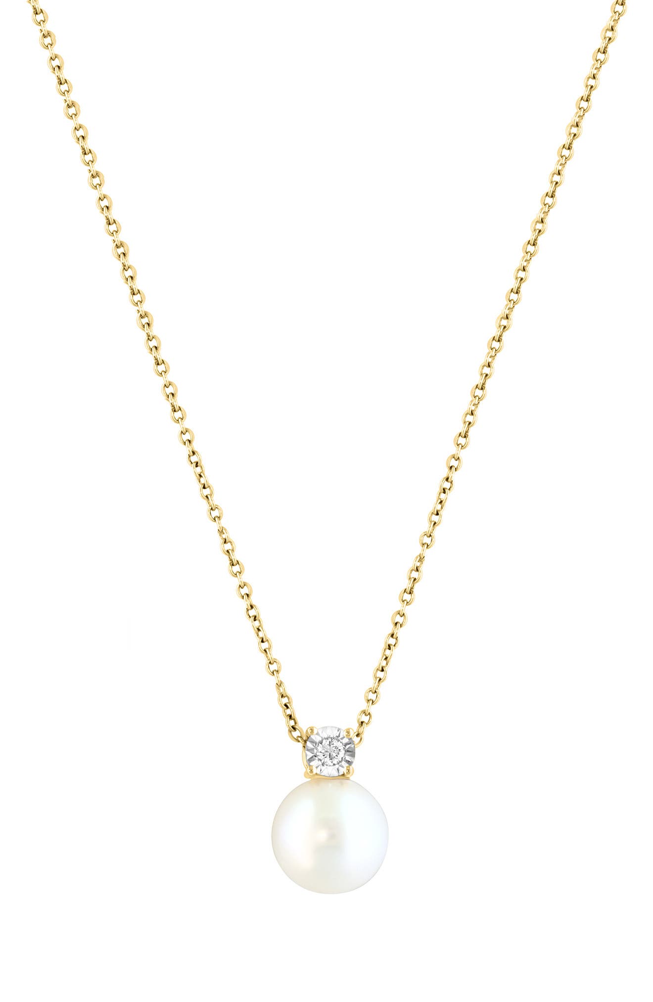 EFFY 14K Yellow Gold 8.5mm Freshwater Pearl & Diamond Pendant Necklace - 0.04ct.