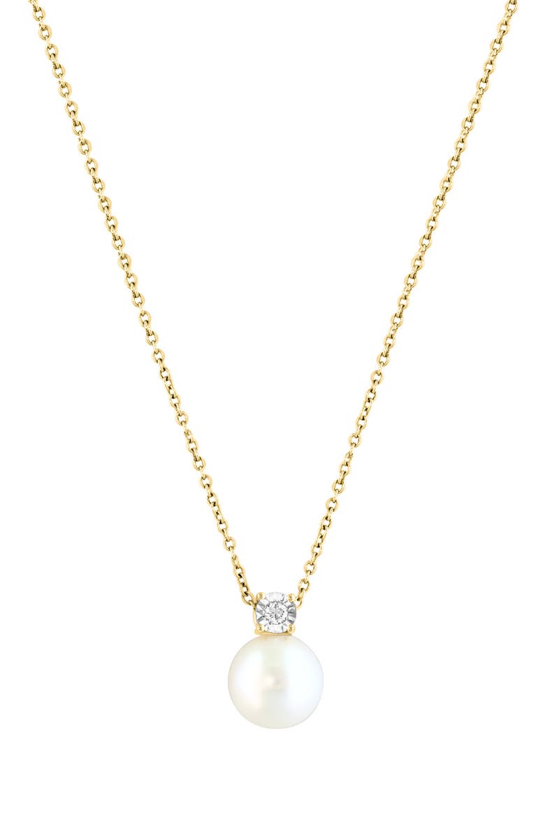 14K Yellow Gold 8.5mm Freshwater Pearl & Diamond Pendant Necklace - 0.04ct., Main, color, WHITE