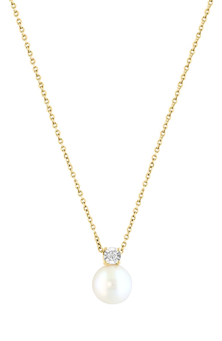 EFFY 14K Yellow Gold 8.5mm Freshwater Pearl & Diamond Pendant Necklace - 0.04ct., Main, color, White
