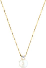 EFFY 14K Yellow Gold 8.5mm Freshwater Pearl & Diamond Pendant Necklace - 0.04ct.