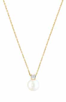 EFFY 14K Yellow Gold 8.5mm Freshwater Pearl & Diamond Pendant Necklace - 0.04ct.