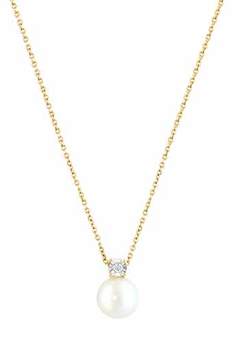 14K Yellow Gold 8.5mm Freshwater Pearl & Diamond Pendant Necklace - 0.04ct.