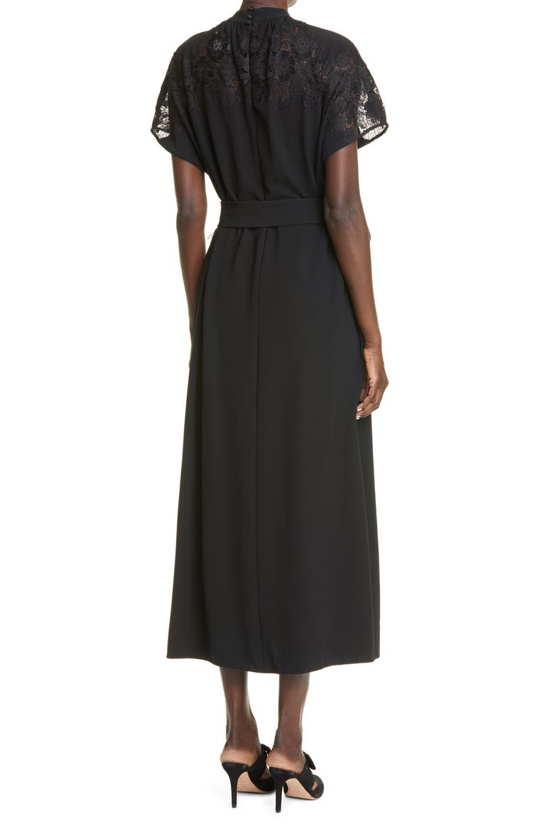 Lace Yoke Blouson Midi Dress, Alternate, color, BLACK