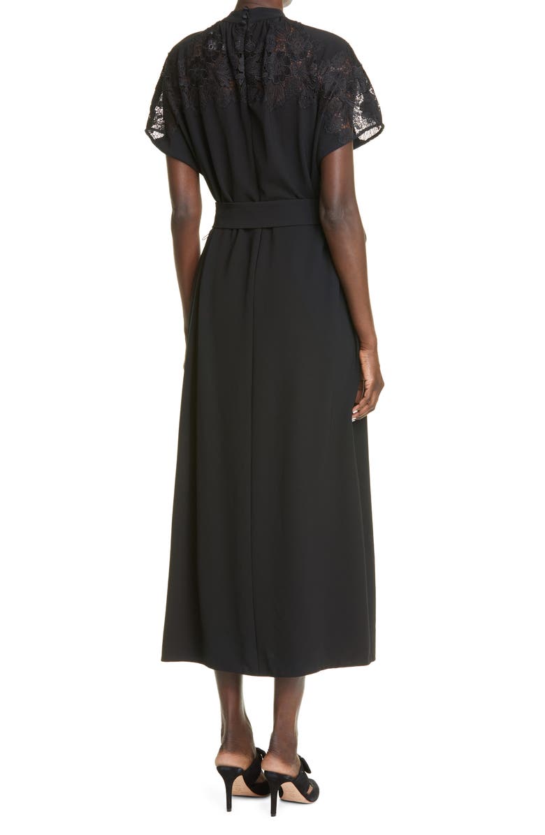 Lela Rose Lace Yoke Blouson Midi Dress, Alternate, color, 