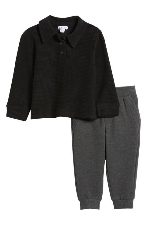 Waffle Knit Long Sleeve Polo & Joggers Set (Baby)