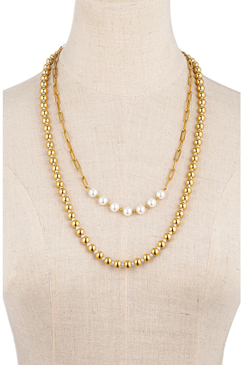 Men's Set of 2 Beaded Necklaces, Alternate, color, GOLD