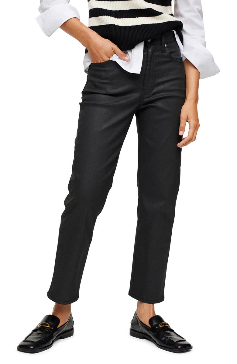 MANGO Committed Collection Waxed Ankle Straight Leg Jeans, Main, color,