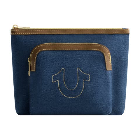 Trapezoid Zip Cosmetic Bag with Exterior Zip Pocket, Gold Hardware