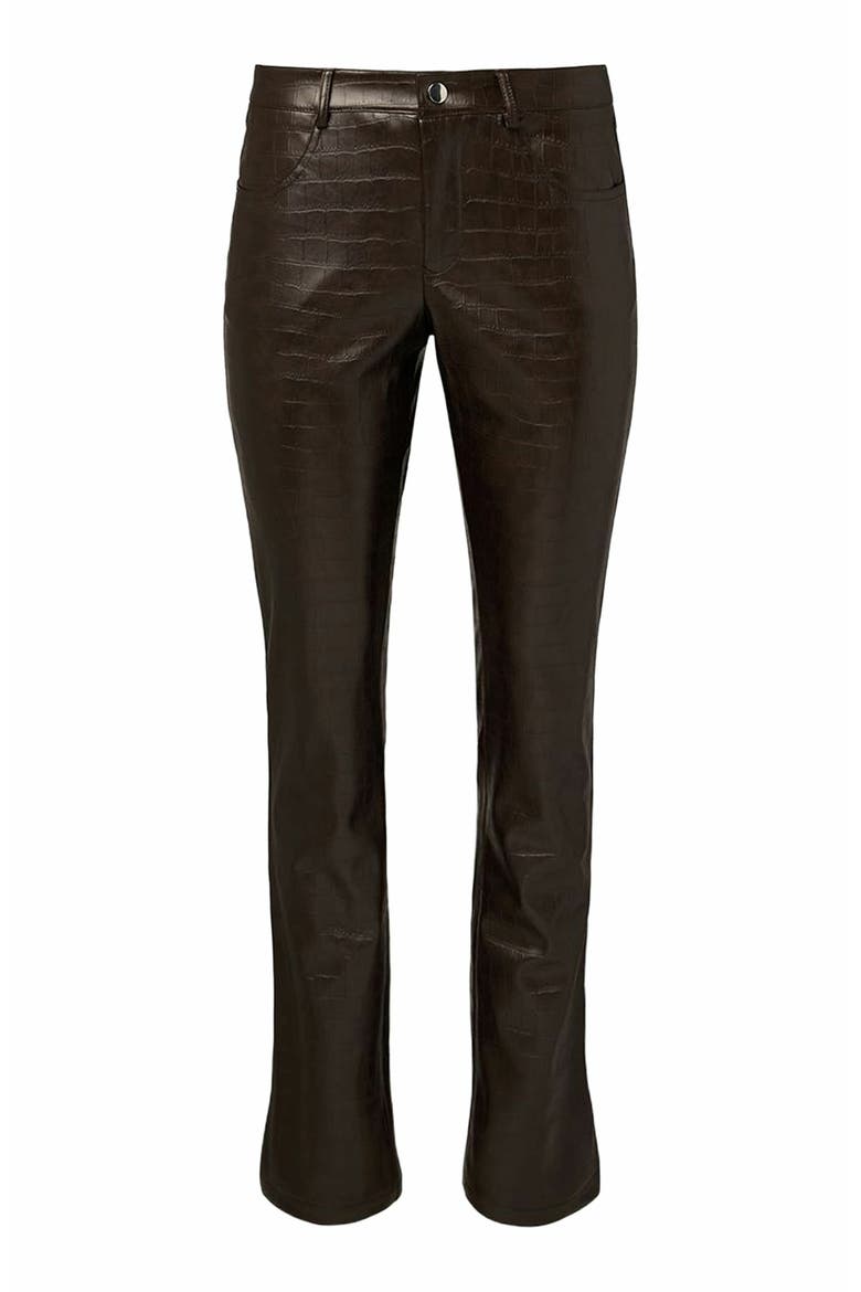 Vegan Leather Croc Mid Rise Flare Pant, Main, color, BROWN