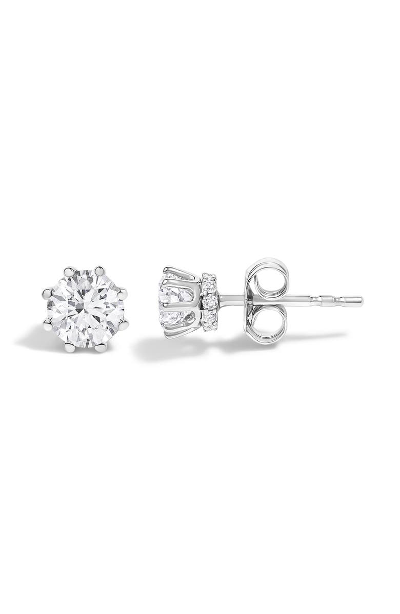 Haus of Brilliance 14K White Gold 1.0 Ct Lab-Grown Diamond 8 Prong Hidden Halo Stud Earrings, Main, color, White
