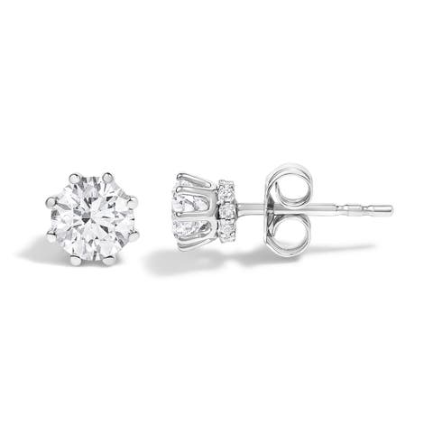 14K White Gold 1.0 Ct Lab-Grown Diamond 8 Prong Hidden Halo Stud Earrings