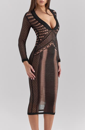 Louella Metallic Long Sleeve Body-Con Cocktail Dress