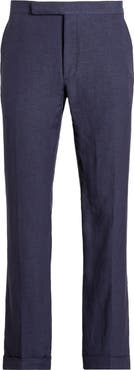 Ralph Lauren Purple Label Gregory Flat Front Straight Fit Silk & Linen Pants