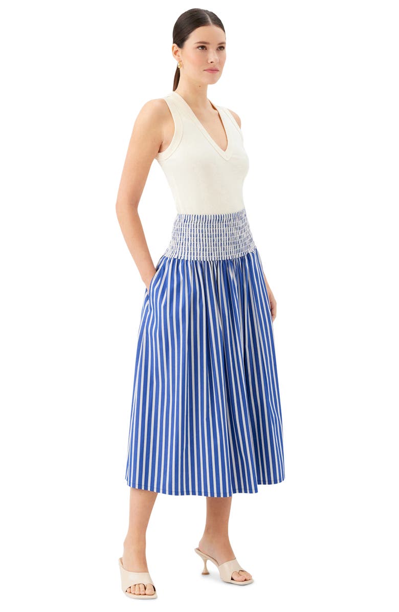 FIFTEEN TWENTY Rhea Smocked Waist Stripe Midi Skirt, Alternate, color, 