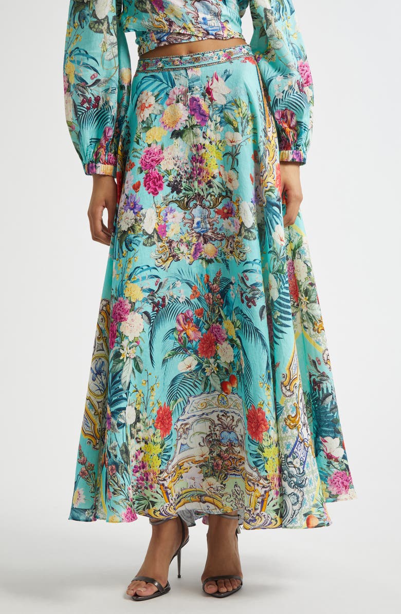 Camilla Crystal Embellished Linen Maxi Skirt, Main, color, 