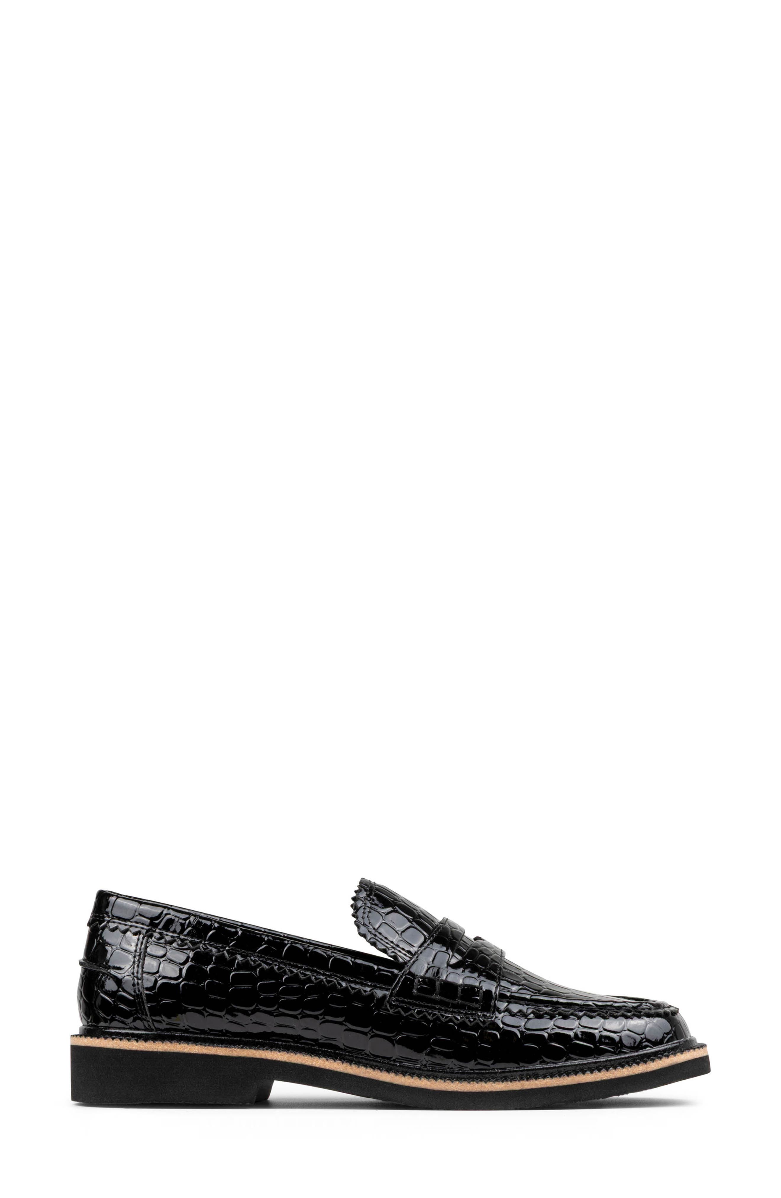 Donald Pliner Croc Embossed Loafer, Alternate, color, Black Patent