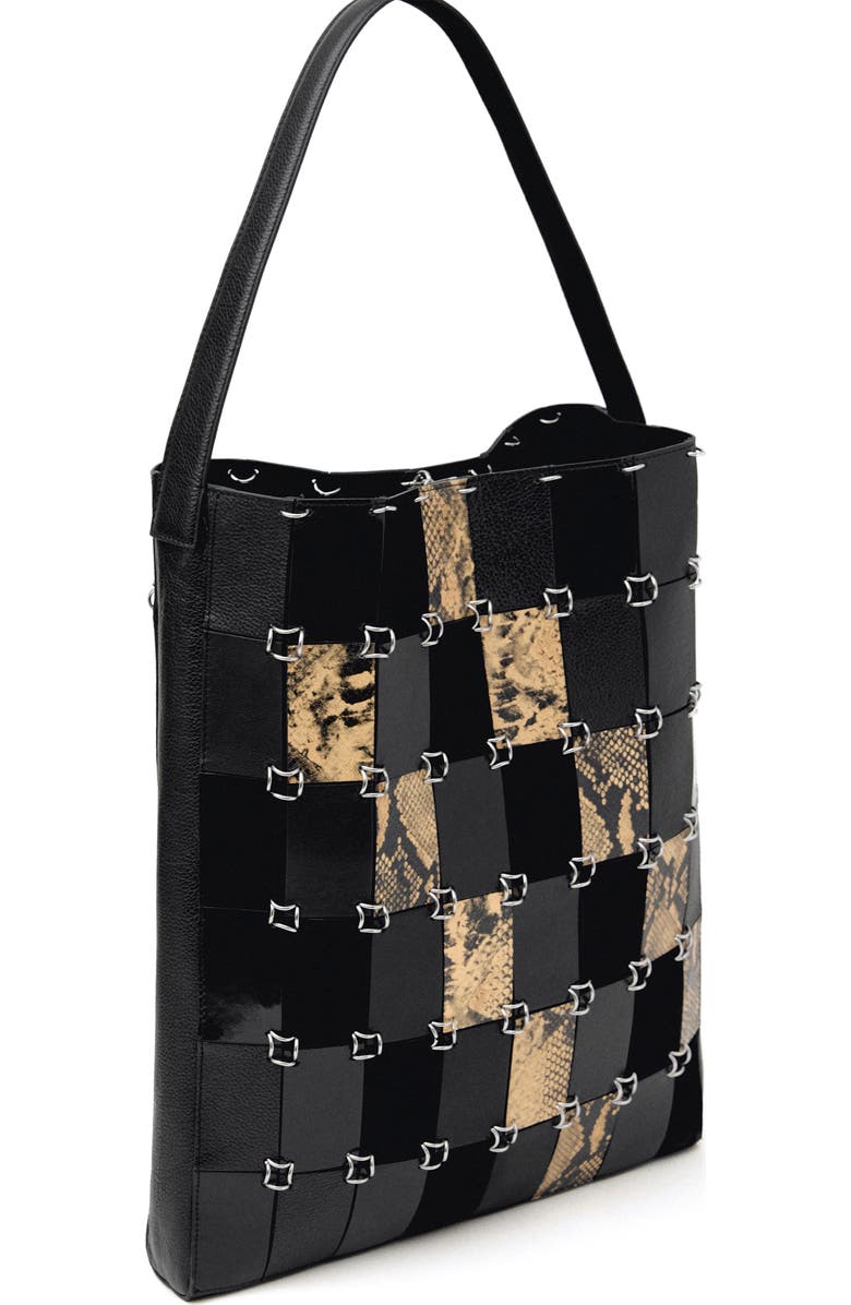 MANGO Patchwork Leather Shoulder Bag, Alternate, color, Black