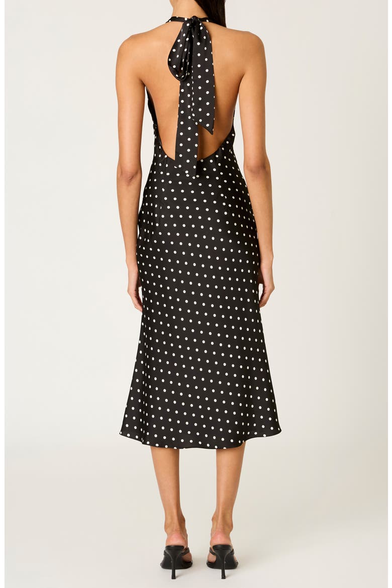 La Brea Polka Dot Halter Neck Slipdress, Alternate, color, BLACK