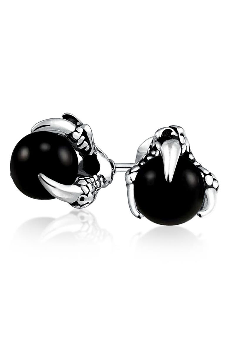 BLING JEWELRY Orb Dragon Claw Stud Earrings, Alternate, color, Black