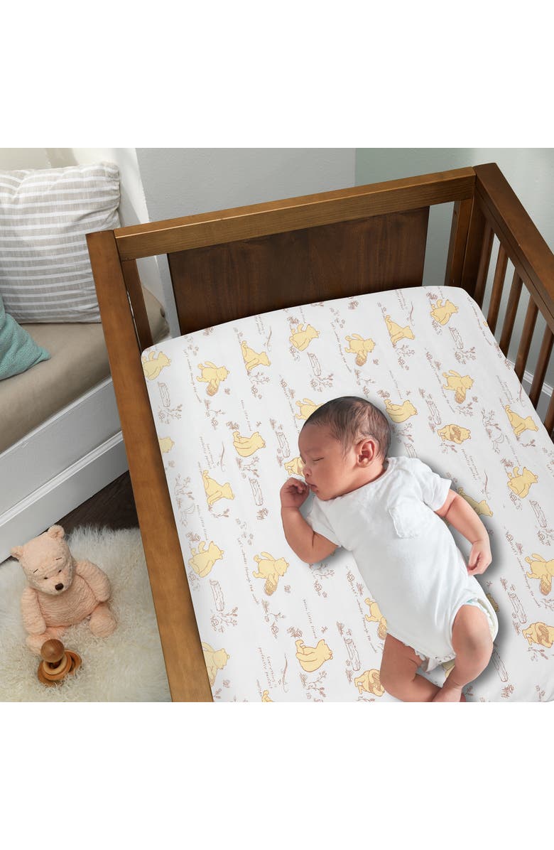 Lambs & Ivy Disney Baby Storytime Pooh 100% Cotton Fitted Crib Sheet, Alternate, color, Cream