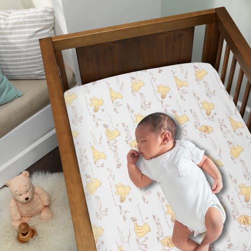 Lambs & Ivy Disney Baby Storytime Pooh 100% Cotton Fitted Crib Sheet In White