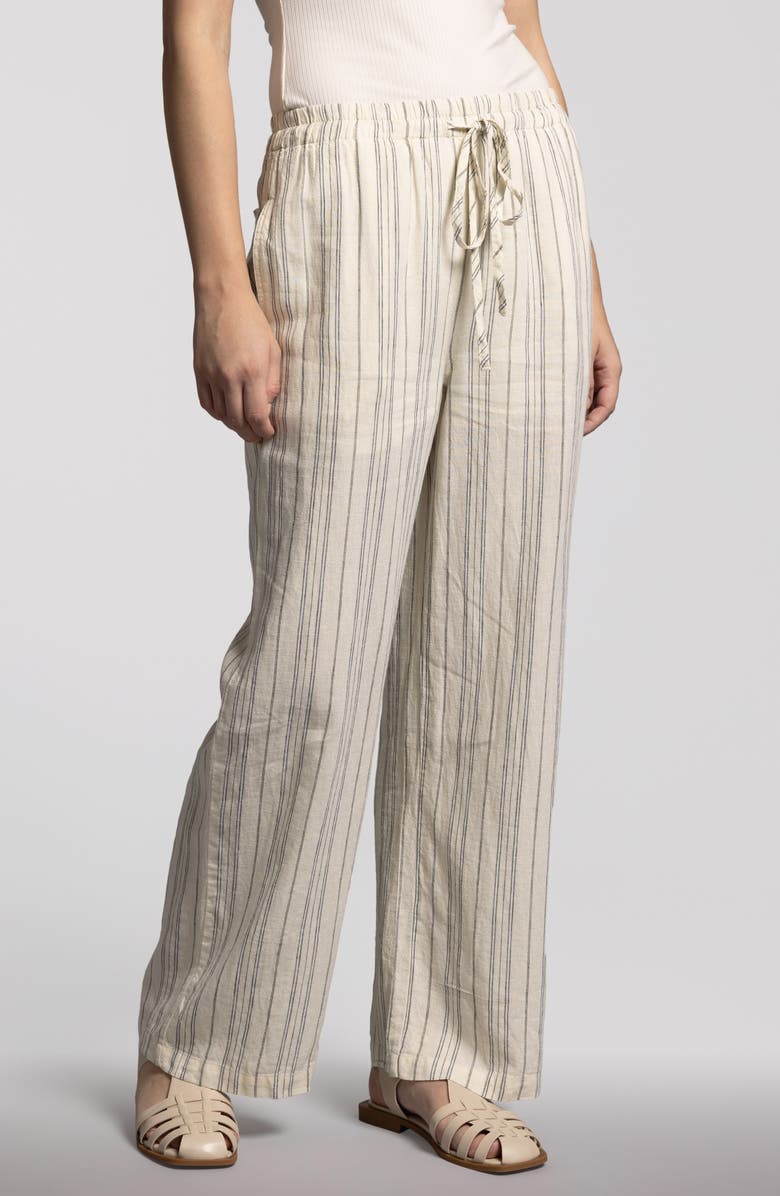 WEEKEND LOS ANGELES Elise Stripe Linen Blend Drawstring Pants, Alternate, color, Ivory