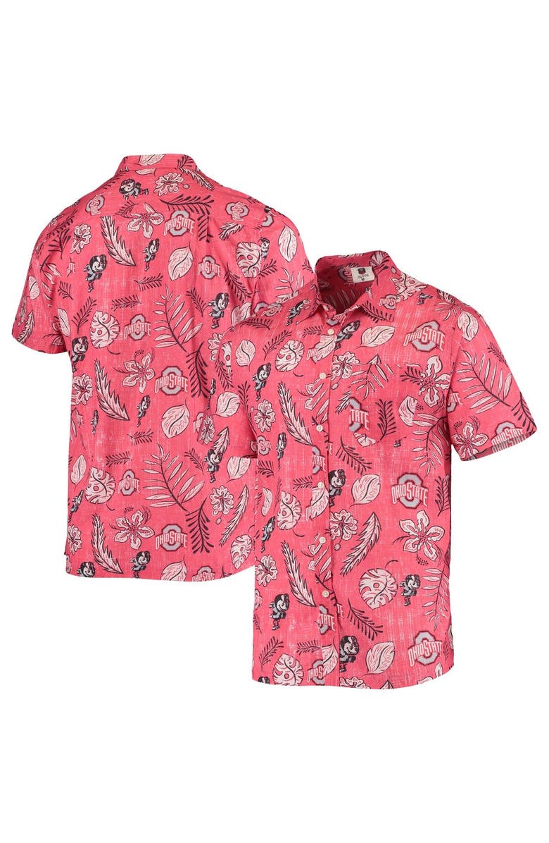 Wes & Willy Men's Wes & Willy Scarlet Ohio State Buckeyes Vintage Floral Button-Up Shirt, Main, color, 
