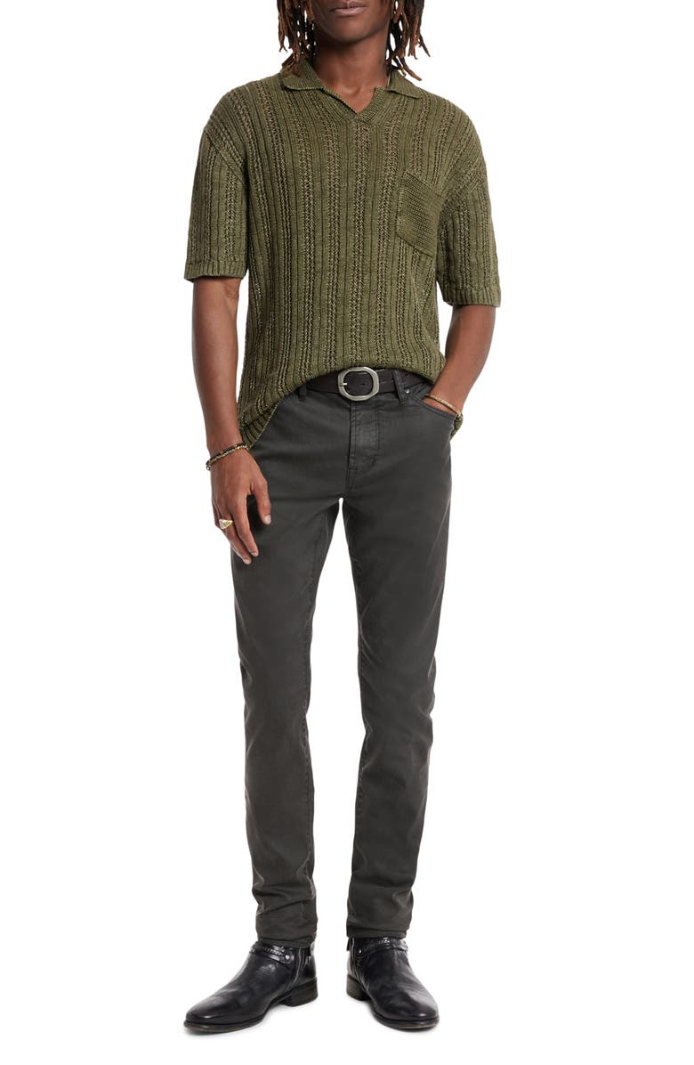 John Varvatos Odin Short Sleeve Textured Linen Sweater, Alternate, color, Dark Moss