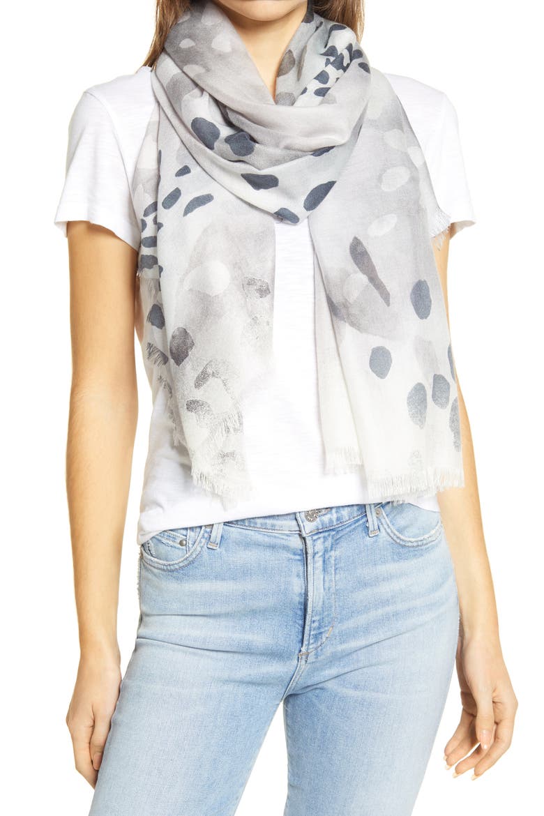 Eyelash Trim Print Cashmere & Silk Wrap, Main, color, GREY ANIMAL MARKS