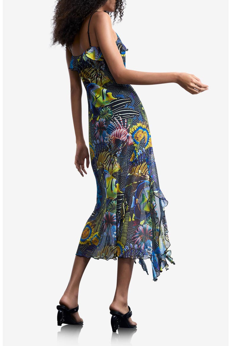 Print Ruffle Sleeveless Midi Dress, Alternate, color, BLACK