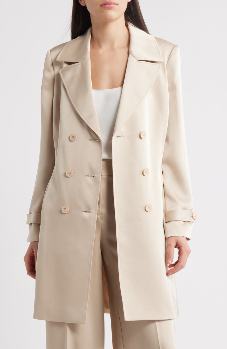 Tahari ASL Satin Trench Coat, Alternate, color, Sand