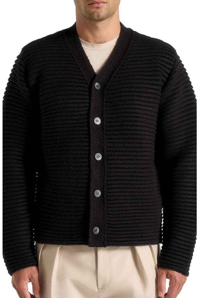 Anton Ribbed Knit Cardigan, Main, color, Black