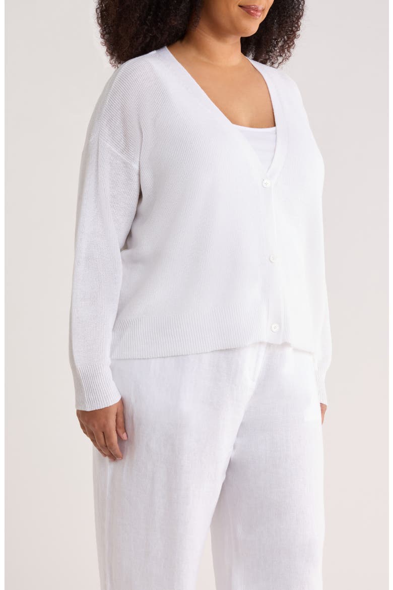 V-Neck Organic Linen & Organic Cotton Cardigan, Alternate, color, WHITE