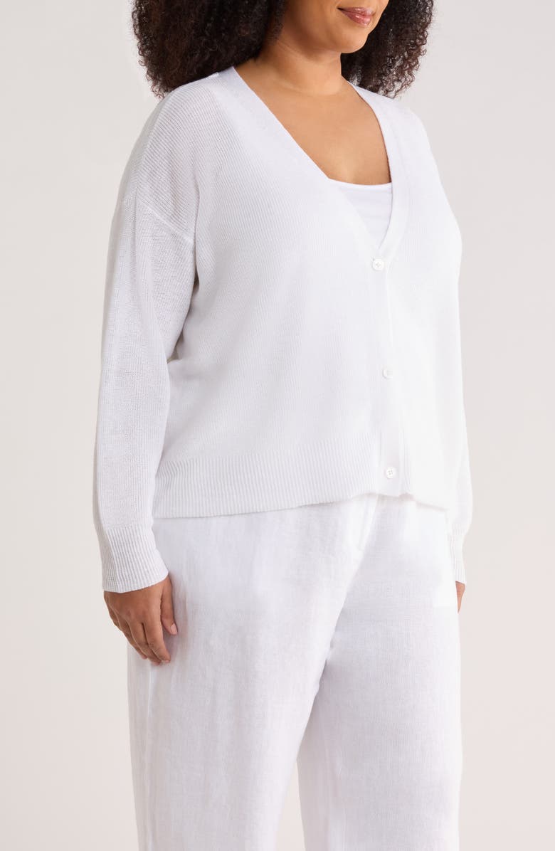 Eileen Fisher V-Neck Organic Linen & Organic Cotton Cardigan, Alternate, color, White