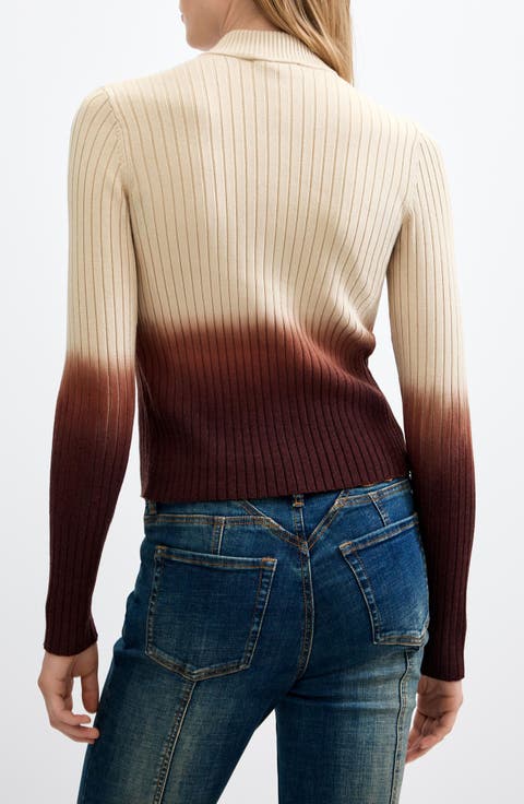 Ombré Ribbed Mock Neck Sweater
