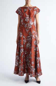 Metallic Floral Brocade A-Line Gown