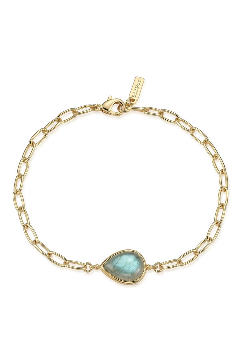 14k Gold Plated Labradorite Chain Bracelet, Main, color, GREEN/ GOLD