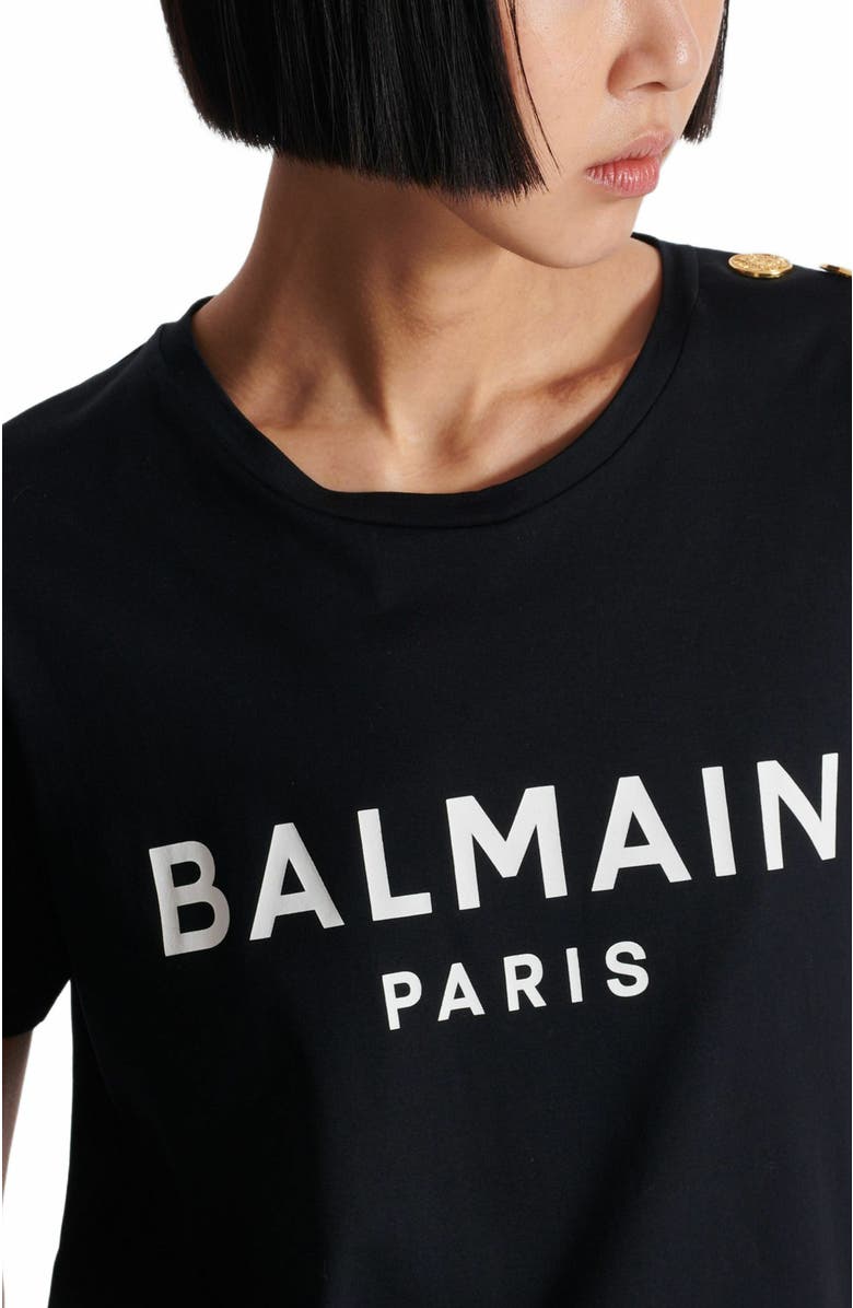 Balmain T-Shirt With Balmain Paris Print With Buttons, Alternate, color, Black