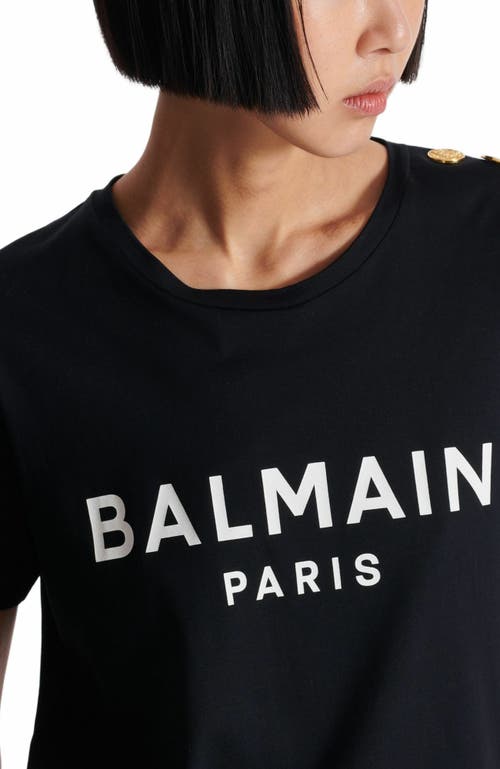 BALMAIN T-SHIRT WITH BALMAIN PARIS PRINT WITH BUTTONS 