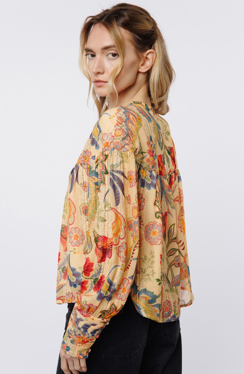 CIEBON Milena Metallic Balloon Sleeve Top, Alternate, color, Butter Multi