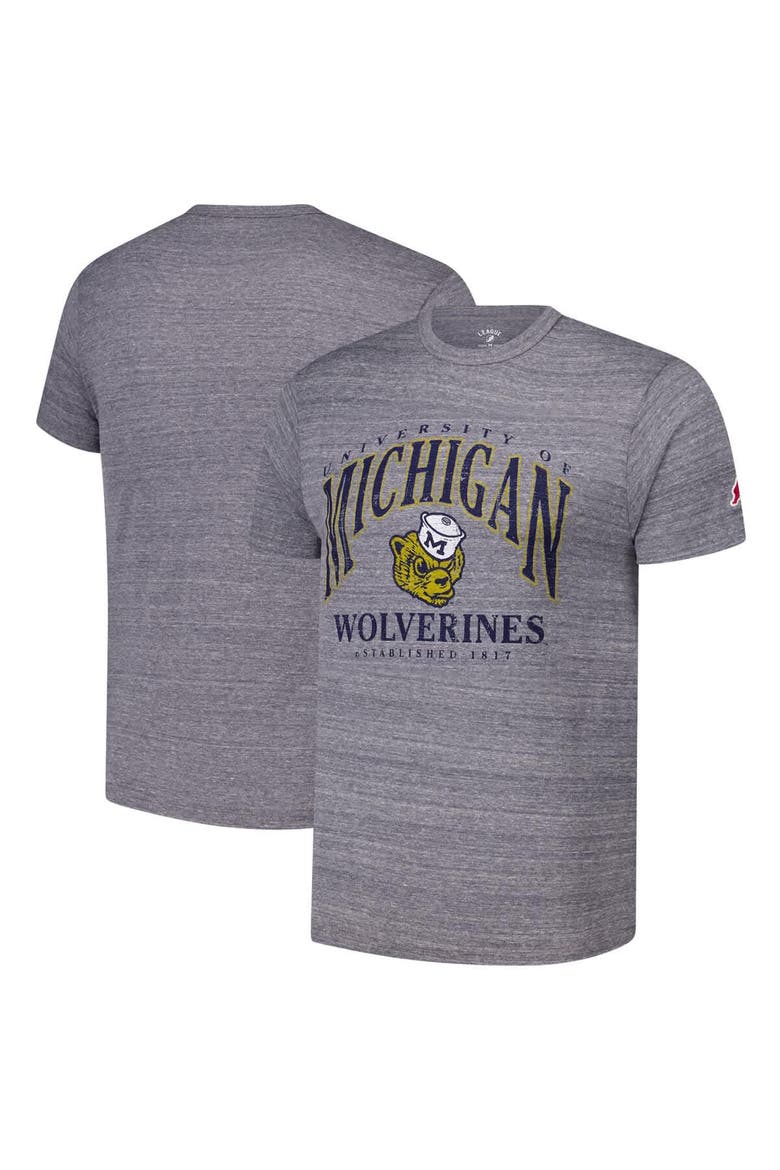 Men's League Collegiate Wear Heather Gray Michigan Wolverines Tall Arch 2.0 Victory Falls Tri-Blend T-Shirt, Main, color, Heather Gray